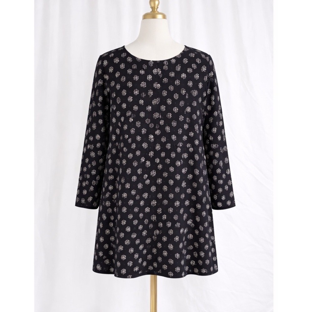 Old Navy Sheath Shift Dress Rayon Size Large Black With White Pink Floral Print